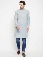 Even Apparels Grey Pure Cotton Men's Long Kurta With Band Collar | Grocsy