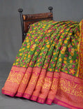 Shades Of Leaf Green Kalamkaari Design Semi Chanderi Saree With Contrast Blouse By Gayathri Reddy Designer Studio | Grocsy