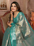 Anaita Light Blue Tissue Silk With Zari Weaving Saree With Blouse | Grocsy