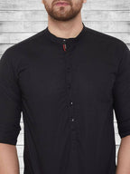 Even Apparels Pure Cotton Black Short Kurta - Black | Grocsy