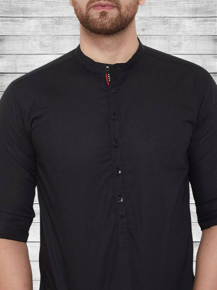 Even Apparels Pure Cotton Black Short Kurta - Black | Grocsy