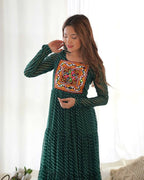 Joban Fashion Bottle Green Kurta Set Chanderi Sequence Embroidery Work | Grocsy
