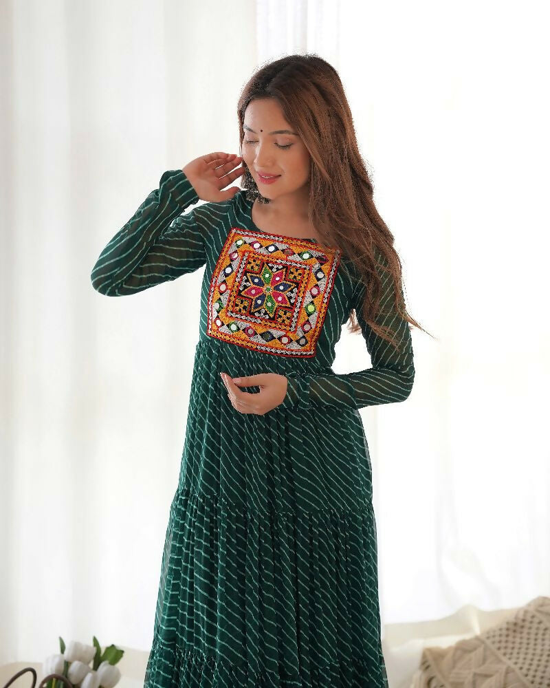 Joban Fashion Bottle Green Kurta Set Chanderi Sequence Embroidery Work | Grocsy