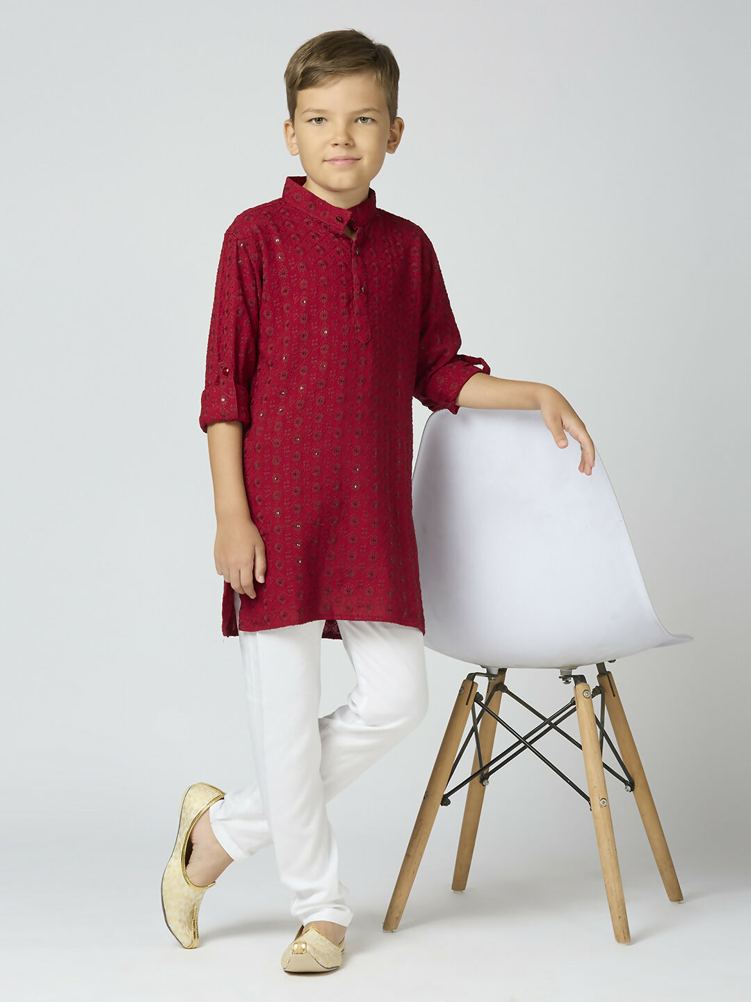 Joban Fashion Kids Island Full Sleeves Cotton Kurta and Pyjama Set with Sequin work - Maroon | Grocsy
