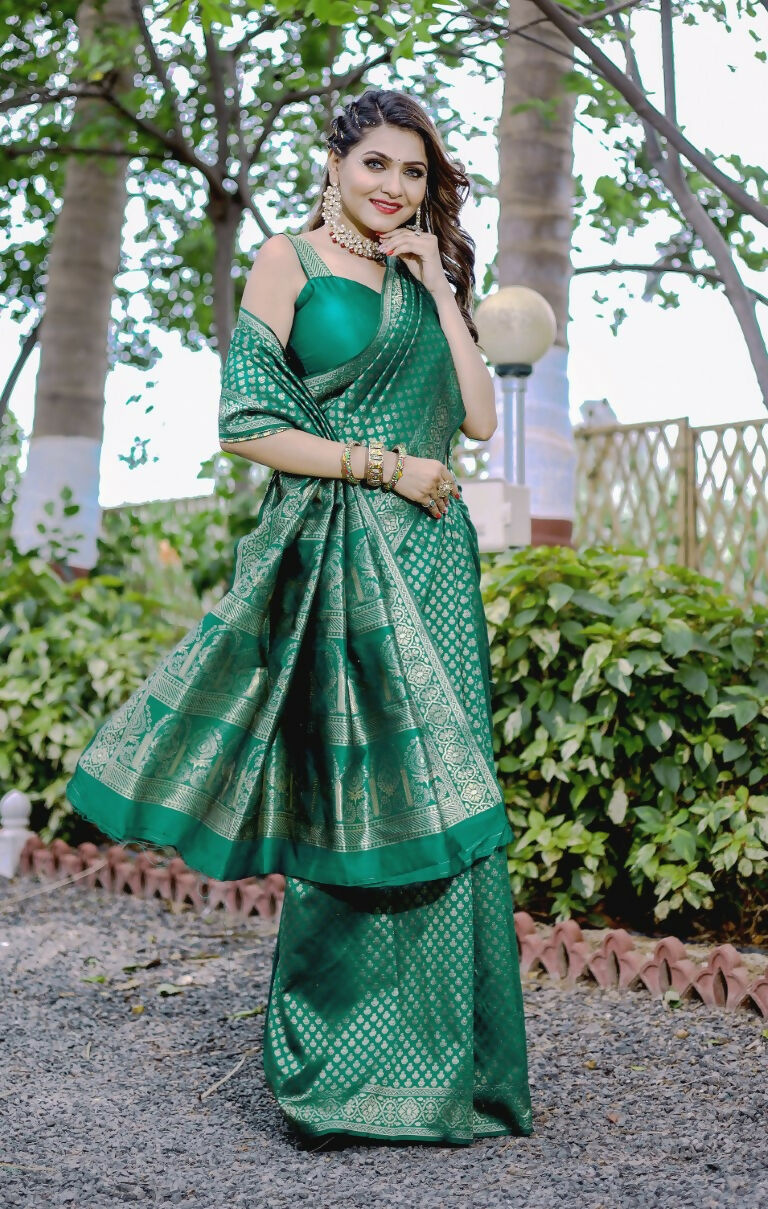 Partywear Designer Green Banarasi Silk Fancy Saree - Starwalk | Grocsy