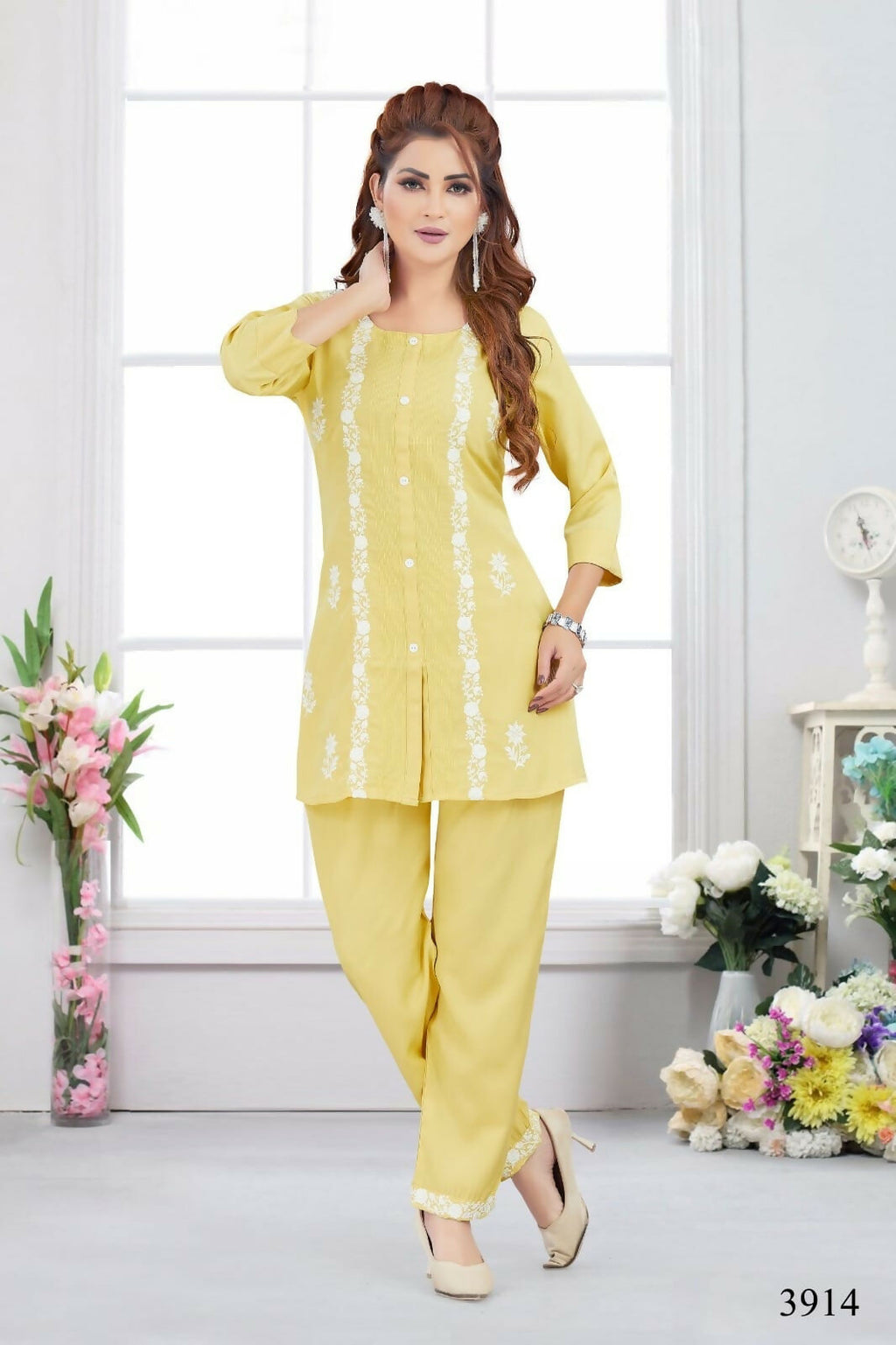 Joban Fashion Heavy Muslin Lemon Color Kurta Set | Grocsy