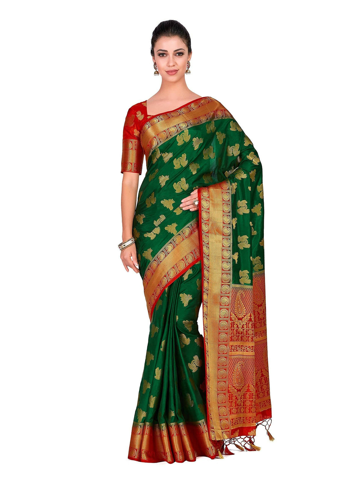 Mimosa Women's Green Kanchipuram Silk Saree | Grocsy
