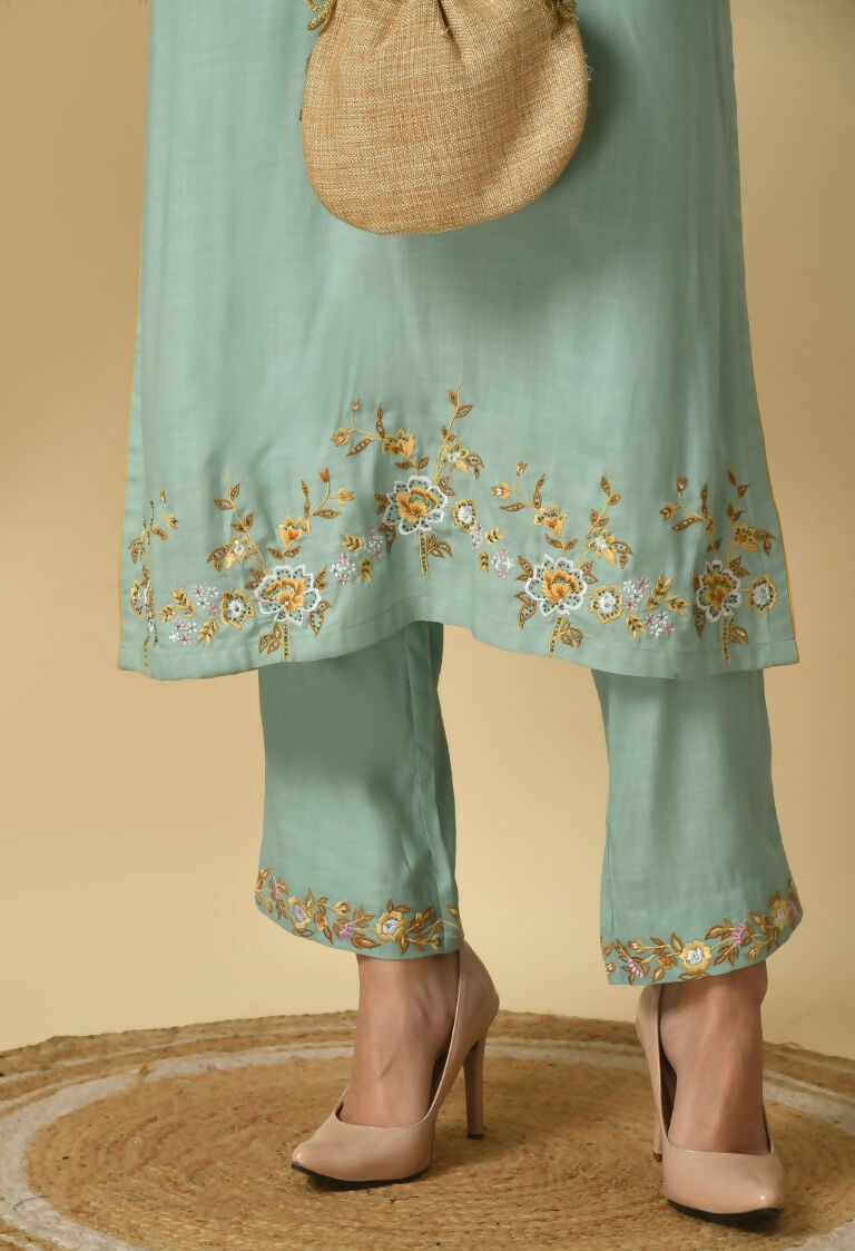 Joban Fashion Sea Green Cotton Rayon Kurta Set | Grocsy