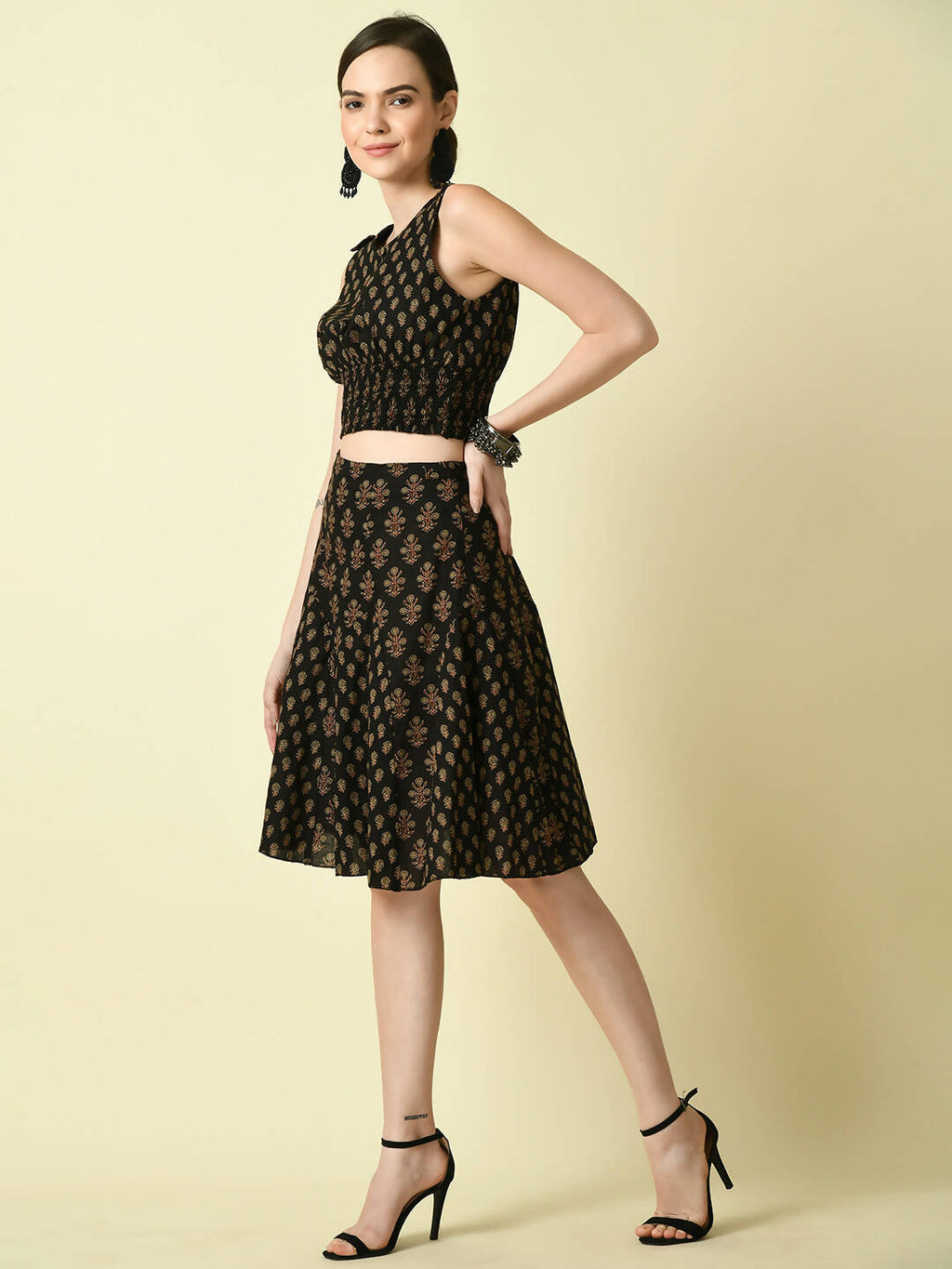 Myshka Women's Black Round Neck Top With Skirt | Grocsy