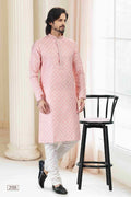 Raivat Ethnic Cotton Thread Work Kurta Pajama In Peach Colour | Grocsy