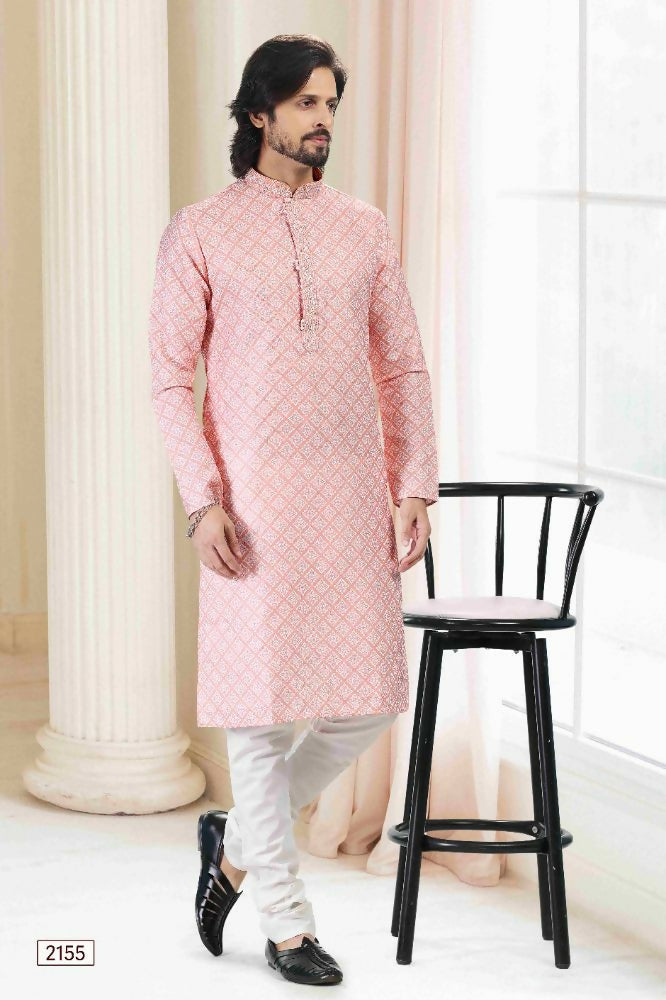 Raivat Ethnic Cotton Thread Work Kurta Pajama In Peach Colour | Grocsy