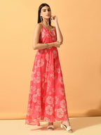 Myshka Women's Pink Fit and Flare Party Dress | Grocsy