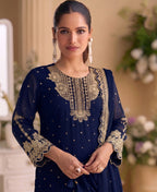 KC New Georgette Short Salwar Kameez Pakistani Style Navy Blue | Grocsy