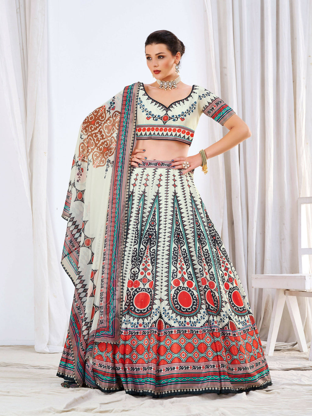 Wedding Designer White Chinon Lehengha Choli - Anbazaar | Grocsy