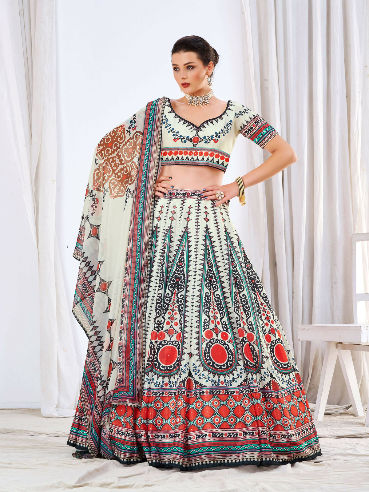 Wedding Designer White Chinon Lehengha Choli - Anbazaar | Grocsy