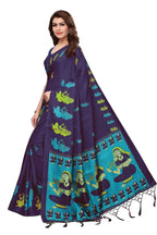 Vamika Navy Blue Kalamkari With Jhalar Khadi Silk Saree | Grocsy