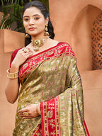 Sangam Prints Beige Kanjivaram Silk Woven Work Traditional Saree | Grocsy