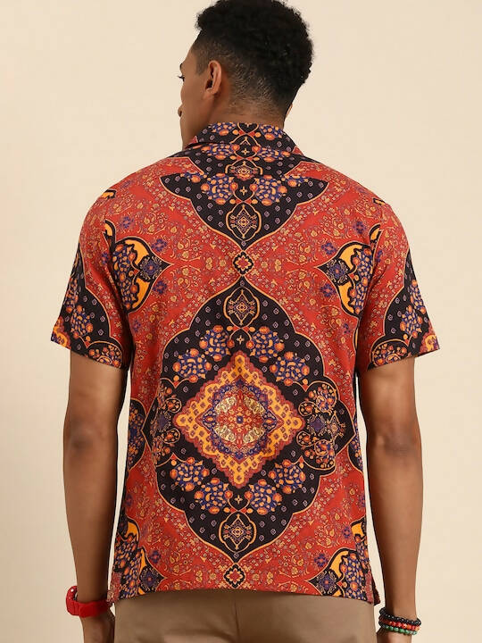 Red Relaxed Floral Opaque Printed Casual Resort Shirt - Mahotsav | Grocsy