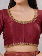 Joban Fashion Women Silk Dark-Maroon Stitched Blouse | Grocsy