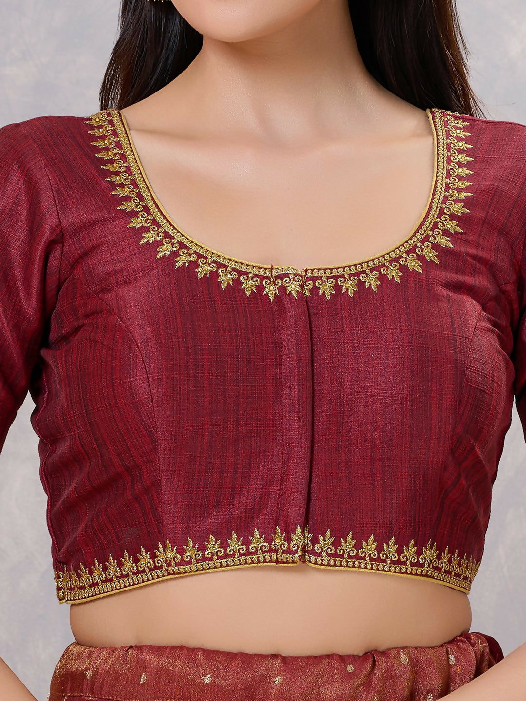 Joban Fashion Women Silk Dark-Maroon Stitched Blouse | Grocsy