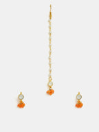 Ruby Raang Mannat Set Of 2 - Orange Embedded Maang Tikka And Earrings | Grocsy