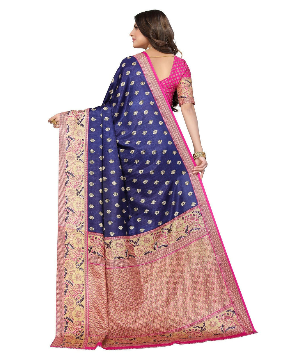 Vamika Navy Blue Printed Art Silk Saree | Grocsy