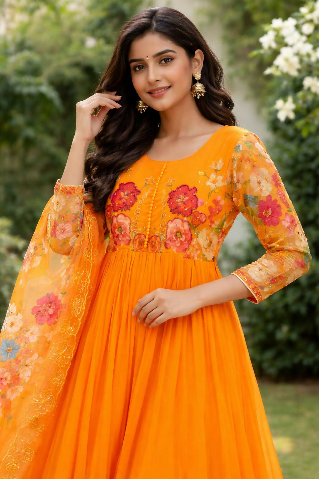 Teeya Creation Womens New Fancy Fox Georgette Heavy Quality Fabric With Handwork Orange Gown Set | Grocsy