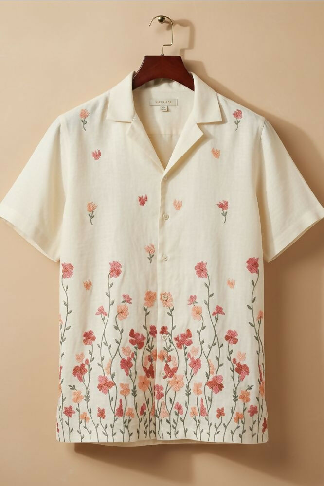 Meadow — Floral Embroidered Linen Shirt by Hilo Design | Grocsy