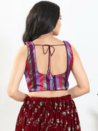 Joban Fashion Wine Multi Brocade Padded Blouse With Square Neck Sleeveless | Grocsy