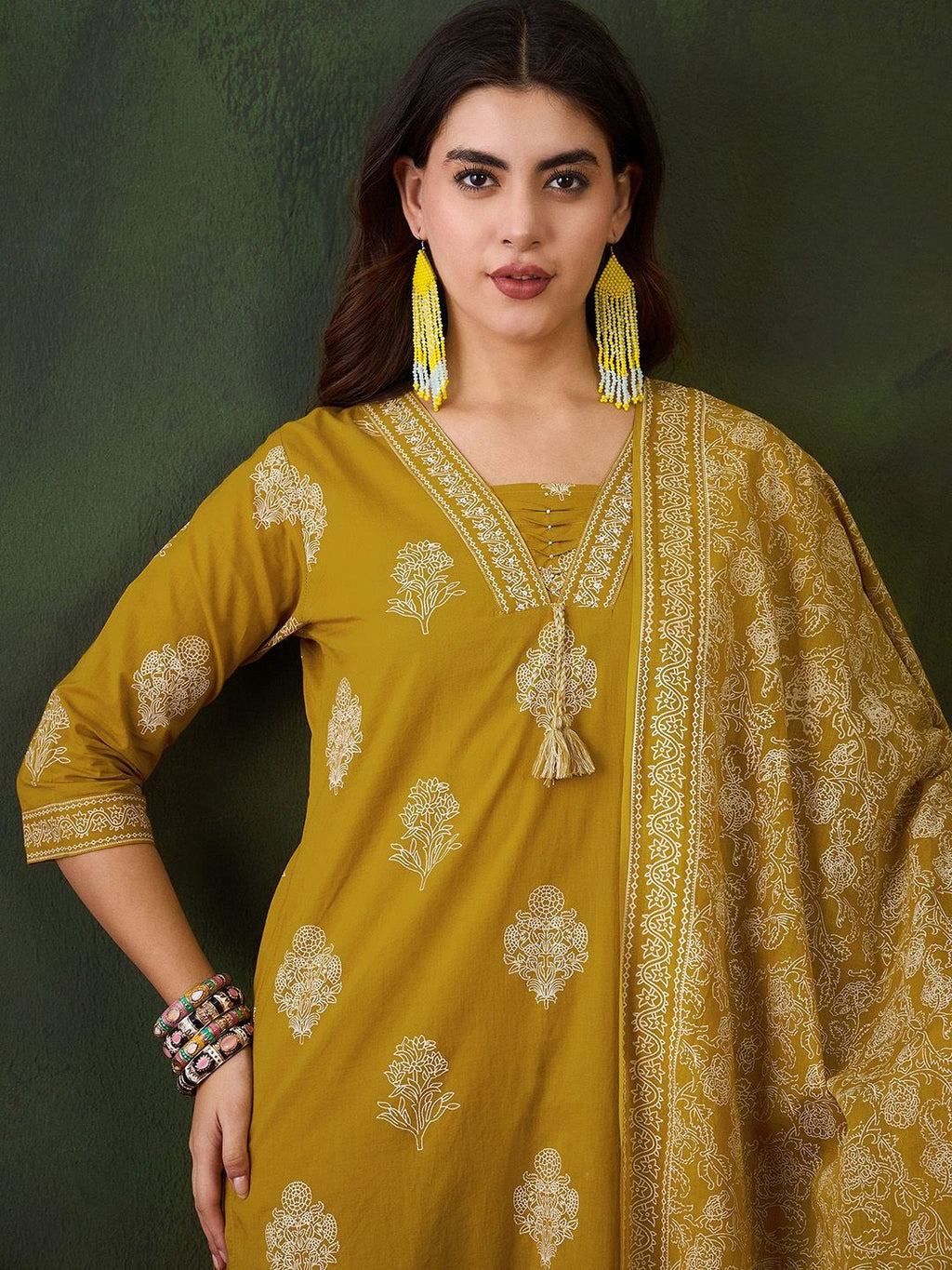 Sangria Printed Pure Cotton Straight Kurta , Trouser & Dupatta Set | Grocsy