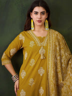Sangria Printed Pure Cotton Straight Kurta , Trouser & Dupatta Set | Grocsy