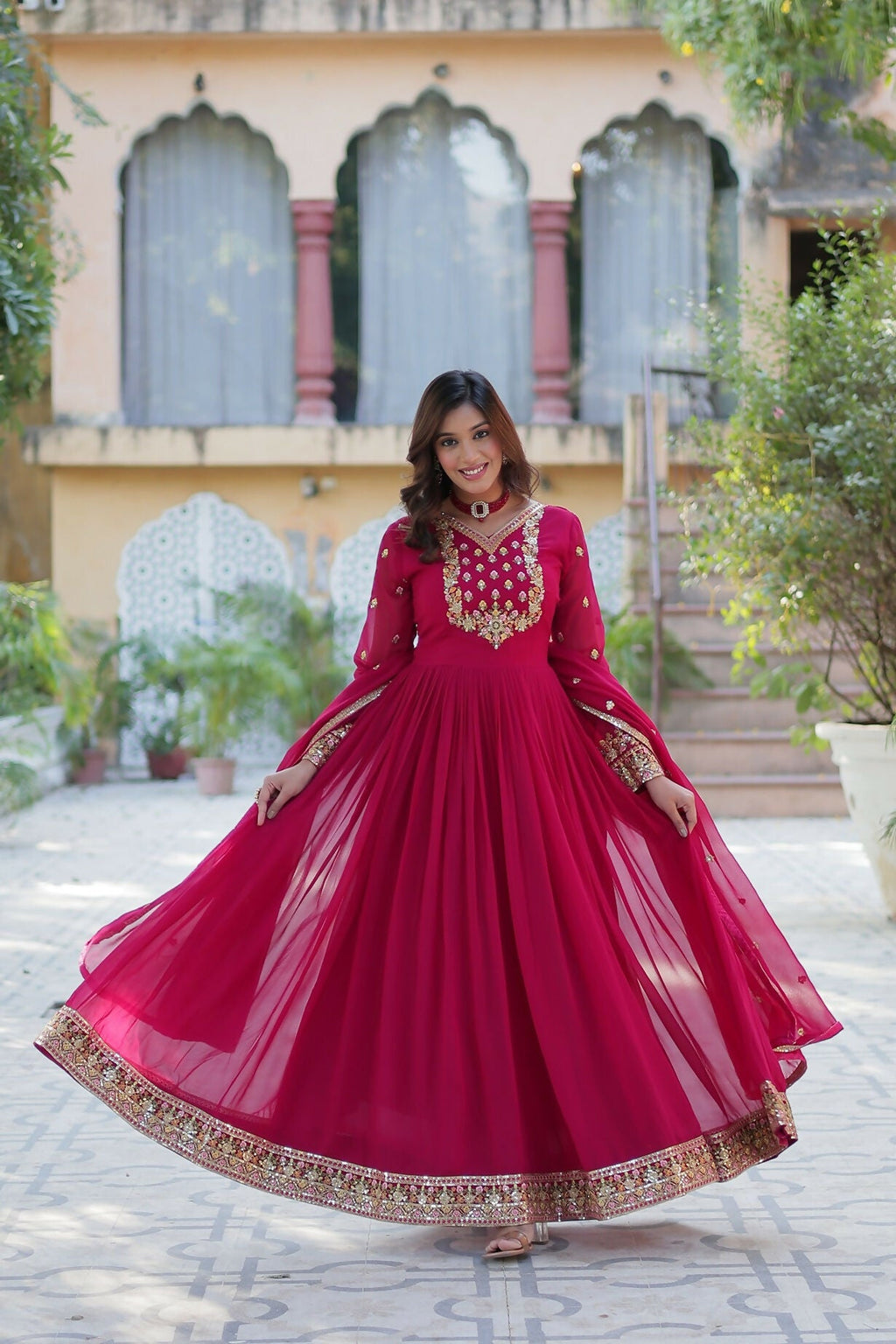Joban Fashion Pink Georgette Sequence Embroidery Work Kurta Set | Grocsy