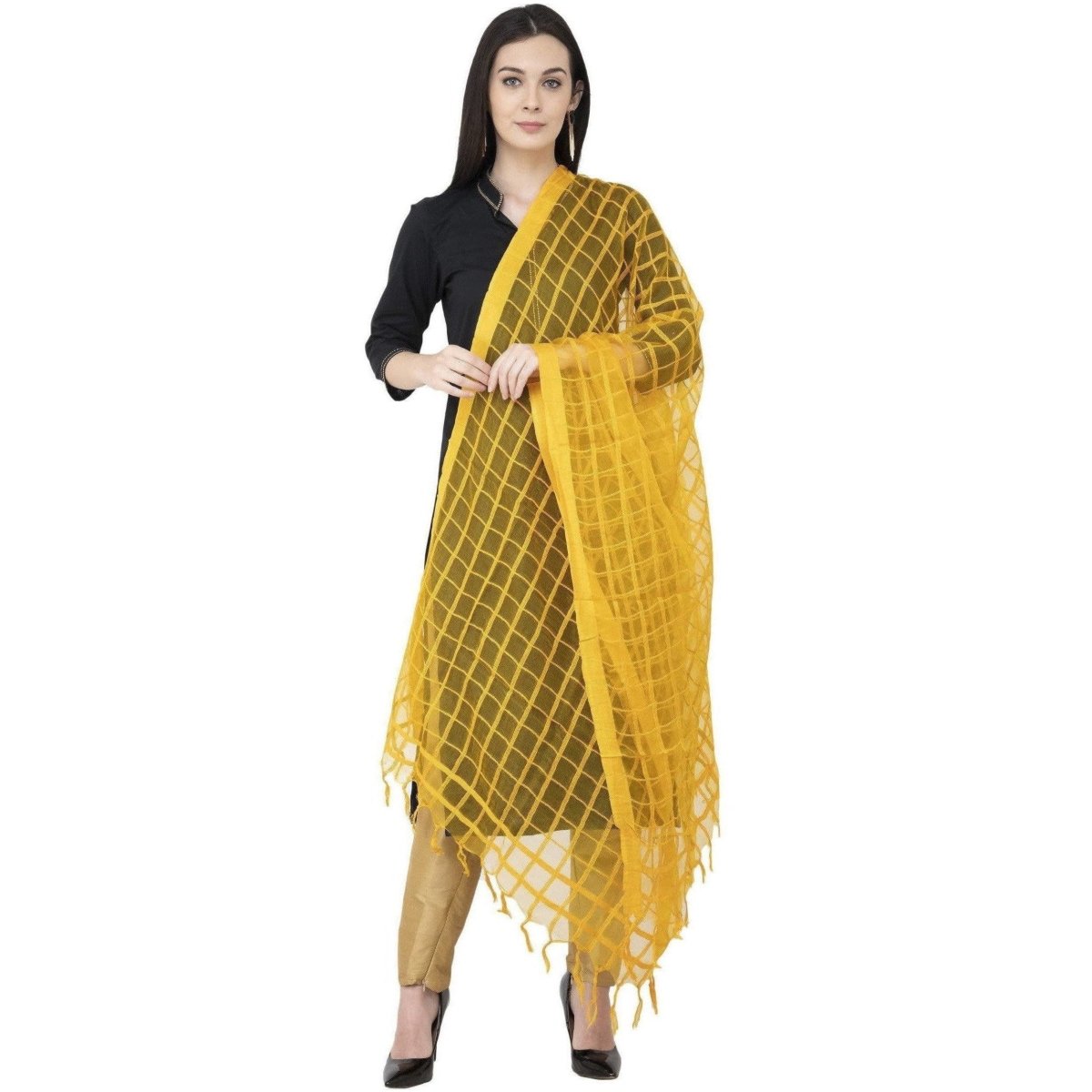 A R Silk Cotton Square Regular Dupatta Yellow Color Dupatta or Chunni | Grocsy