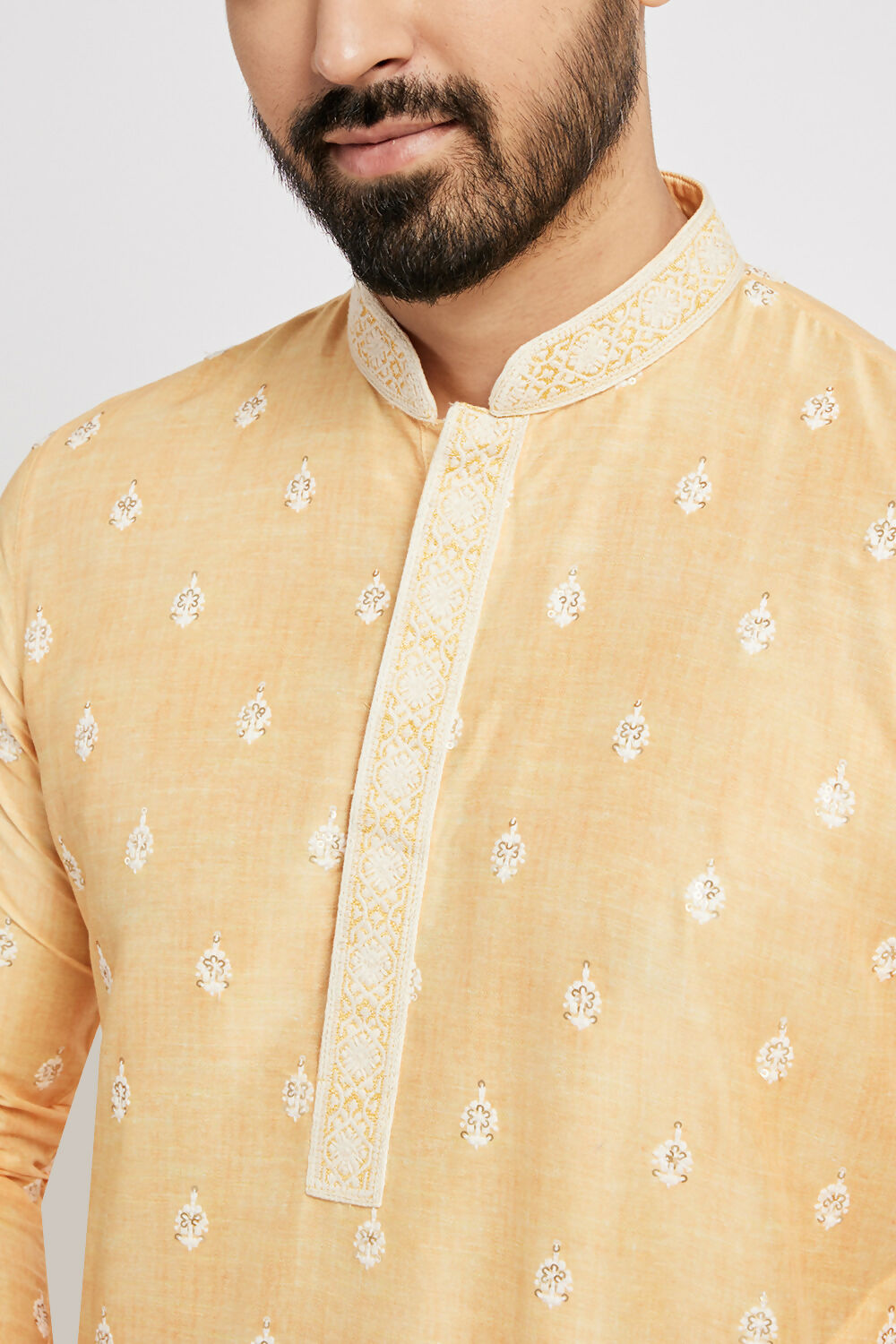 Ethnic India Yellow Men's Kurta Ethnic Motifs Polyester | Grocsy