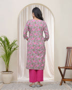 Vaasva Women Grey Cotton Printed Straight Kurti With Pant | Grocsy