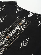 Yufta Women Black Ikat Printed Pure Cotton Kurta with Palazzo and Dupatta | Grocsy