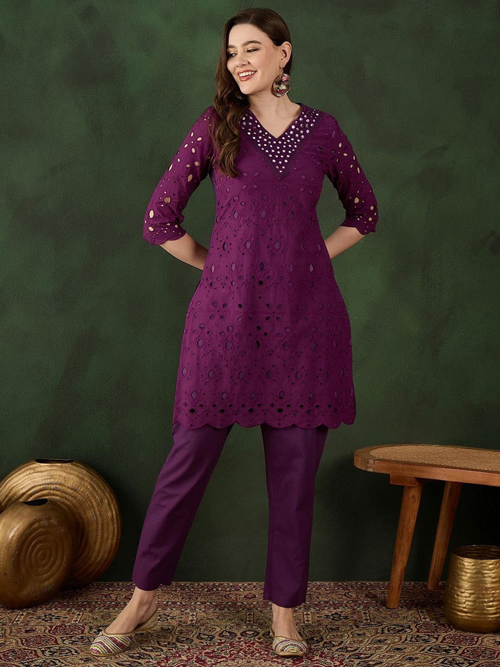 Sangria Embroidered Pure Cotton Kurta & Trouser | Grocsy