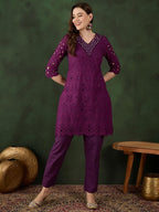 Sangria Embroidered Pure Cotton Kurta & Trouser | Grocsy