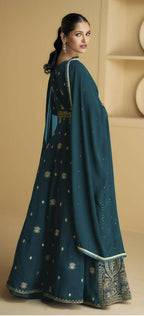 Vastranavya Teal Georgette Embroidered Sequins Work Anarkali Style A Line Suits | Grocsy