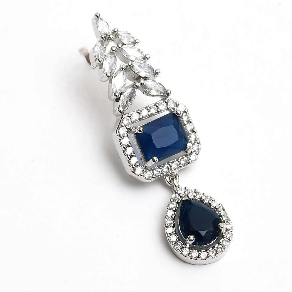 Mominos Fashion Johar Kamal Silver-Plated American Diamond Navy Blue Choker Set | Grocsy