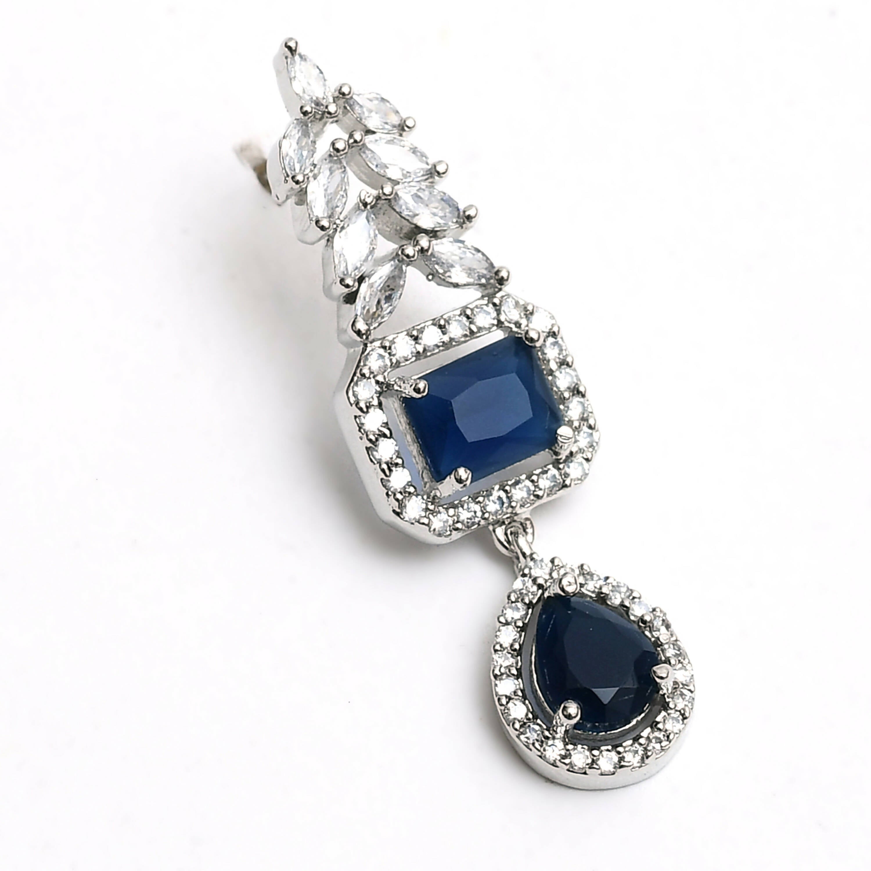 Mominos Fashion Johar Kamal Silver-Plated American Diamond Navy Blue Choker Set | Grocsy