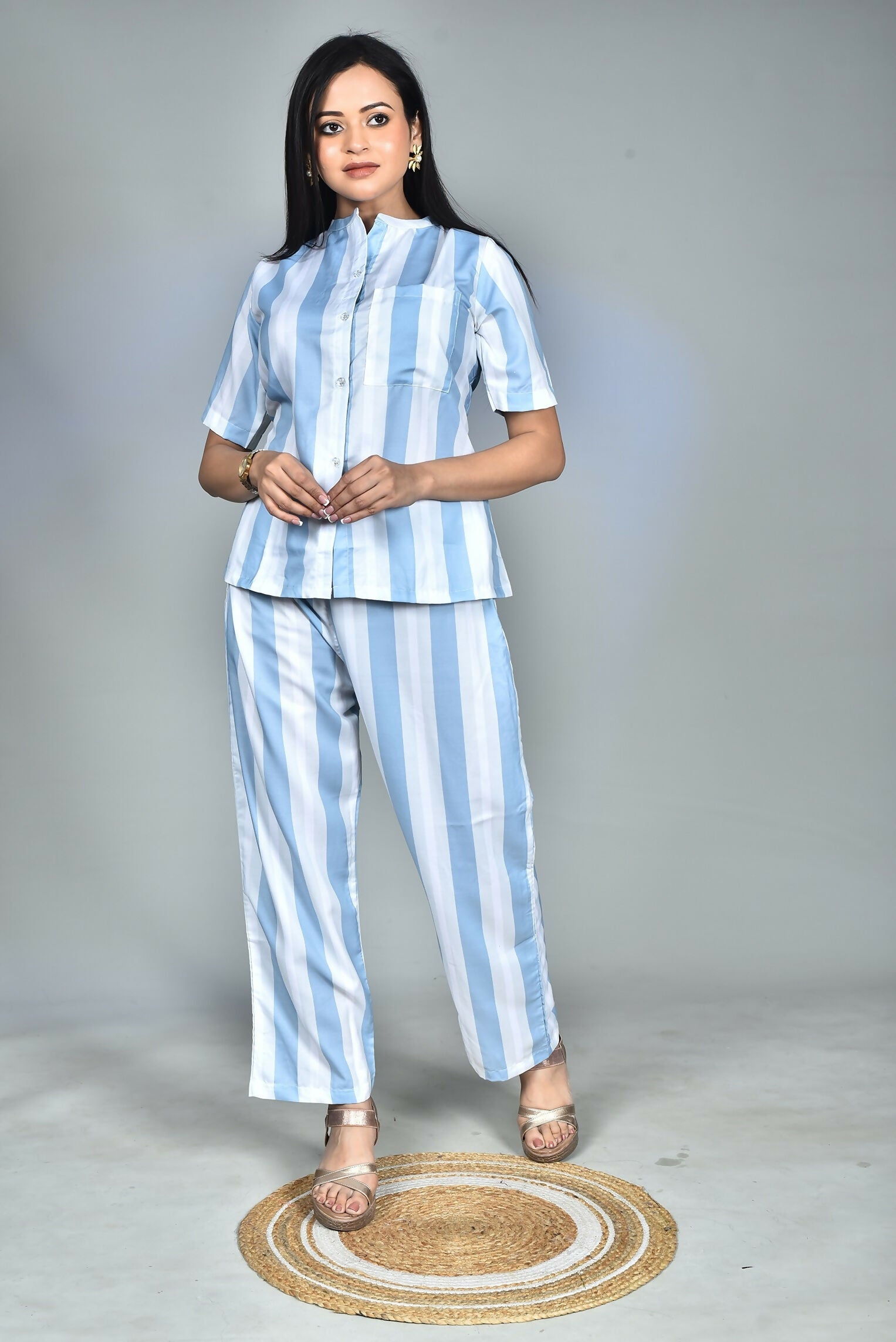 Morchari Digital Print Semi Muslin Co-Ord Set Top & Trouser-Multicolor | Grocsy