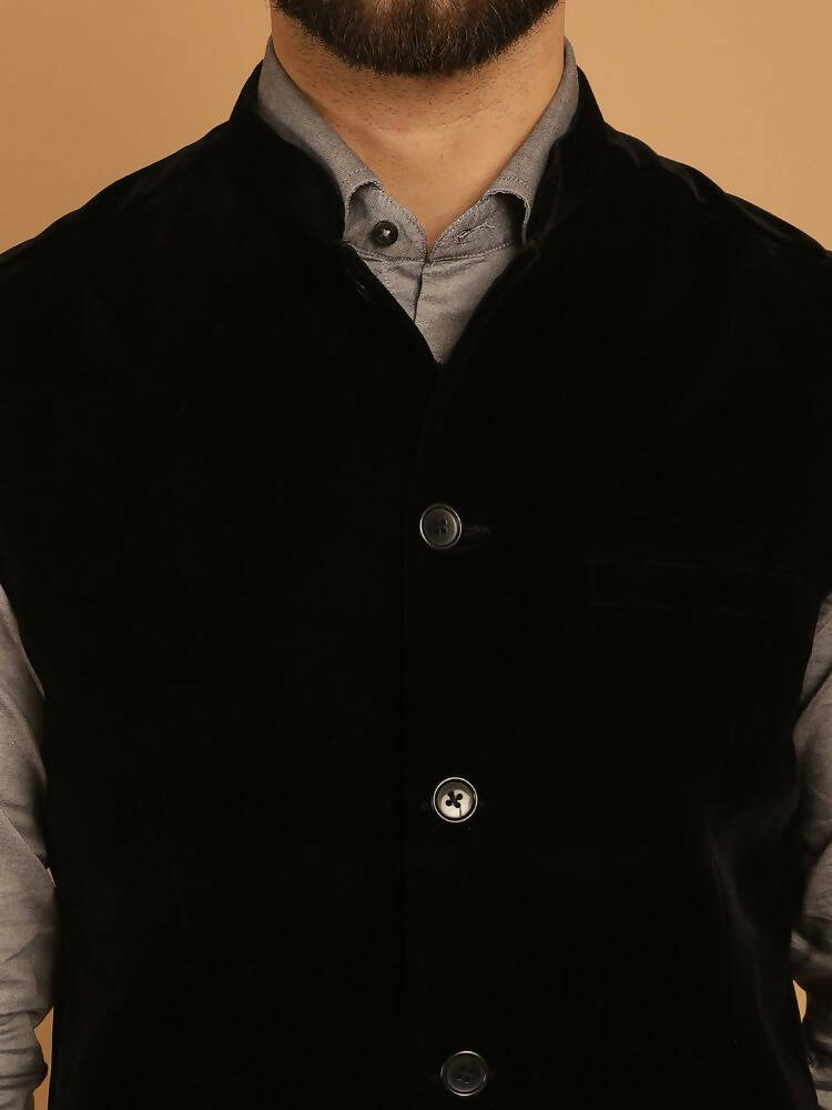 Even Apparels Nehru Jacket With Welt Pockets - Black | Grocsy