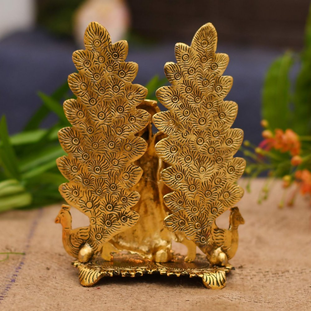 Collectible India Peacock Design Radha Krishna Idol Showpiece with Diya | Grocsy