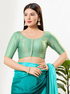 Joban Fashion Sage Green Tissue Padded Blouse With Round Neck Elbow Sleeves | Grocsy