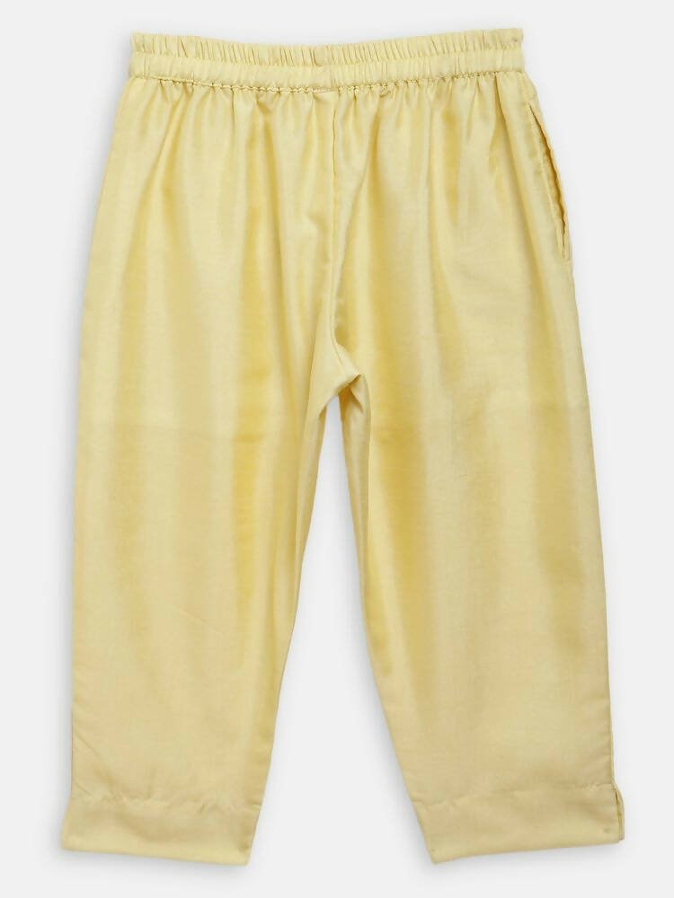 Ahalyaa Yellow Poly Silk Kids Kurta Pant With Dupatta For Girls | Grocsy