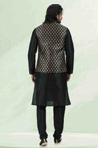 Raivat Ethnic Jacquard Banarasi Silk Woven Work 3 Pics Jacket Set In Black Colour | Grocsy