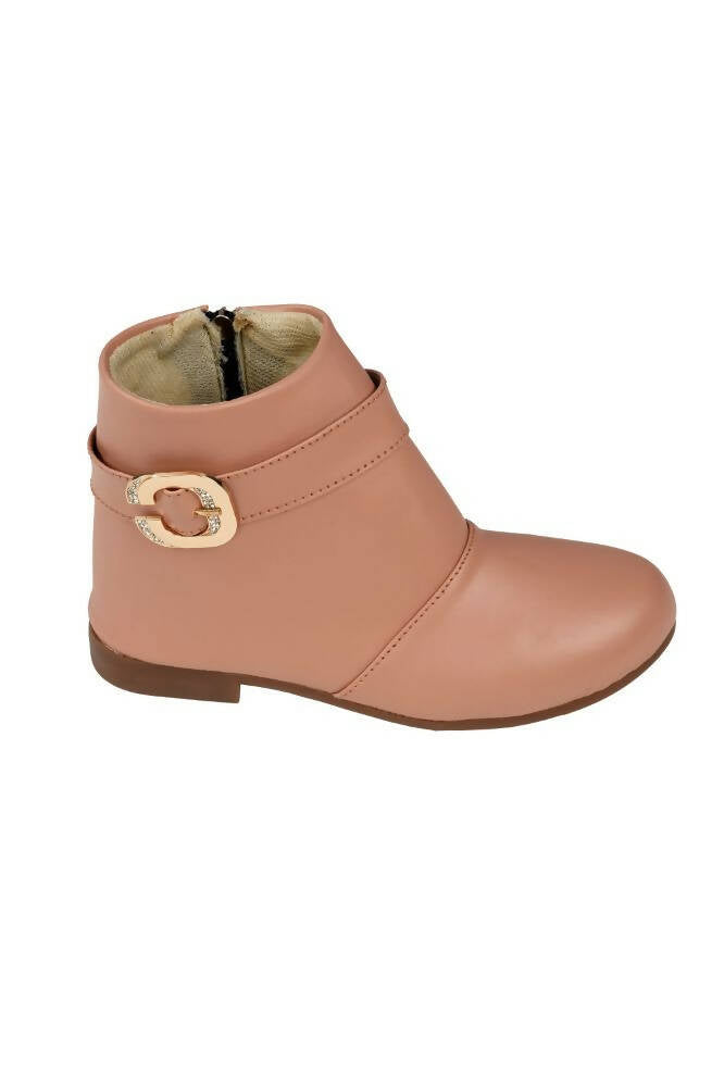 Tiny Bugs Girls Buckle Embellished Peach Ankle Length Boots | Grocsy