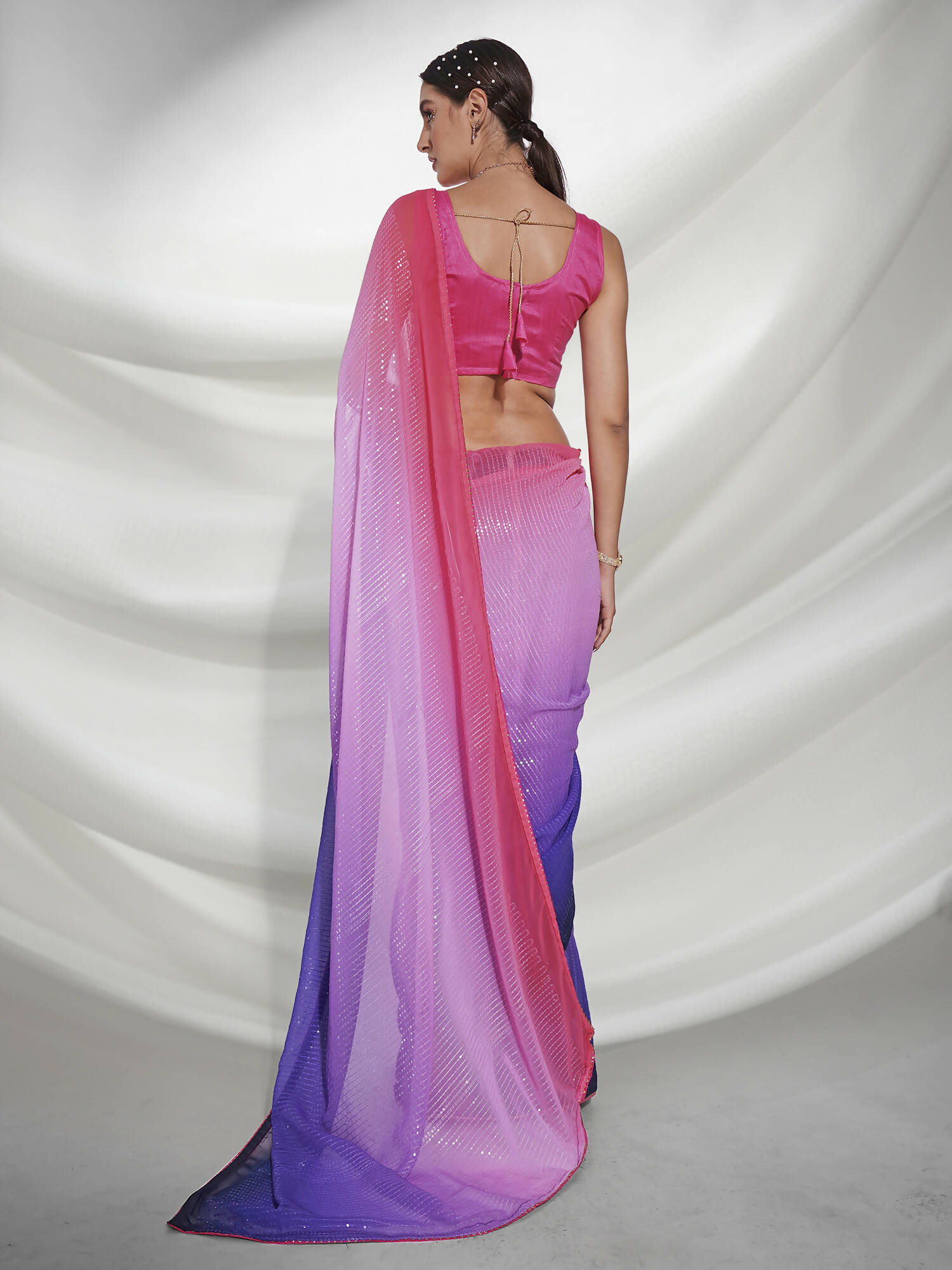 Pink Georgette Sequence Embroidery Saree With Unstitched Blouse Piece - Rajal | Grocsy
