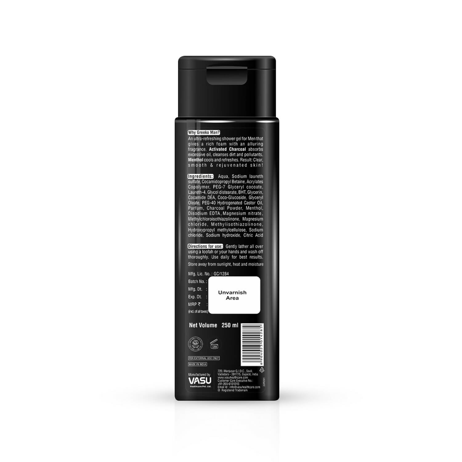 Vasu Healthcare Greeko Man 3 in 1 Charcoal Shower Gel | Grocsy